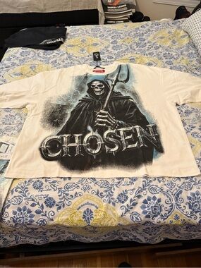 CHOSEN Graphic Skull Reaper Tee in Cream and Black